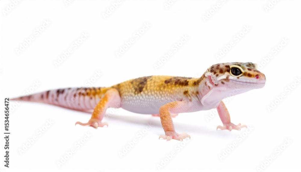 Obraz premium Leopard Gecko: Captivating view of a leopard gecko, showcasing its unique spots and vibrant hues in a stunning close-up. It is a charming reptile in its natural, pure form.