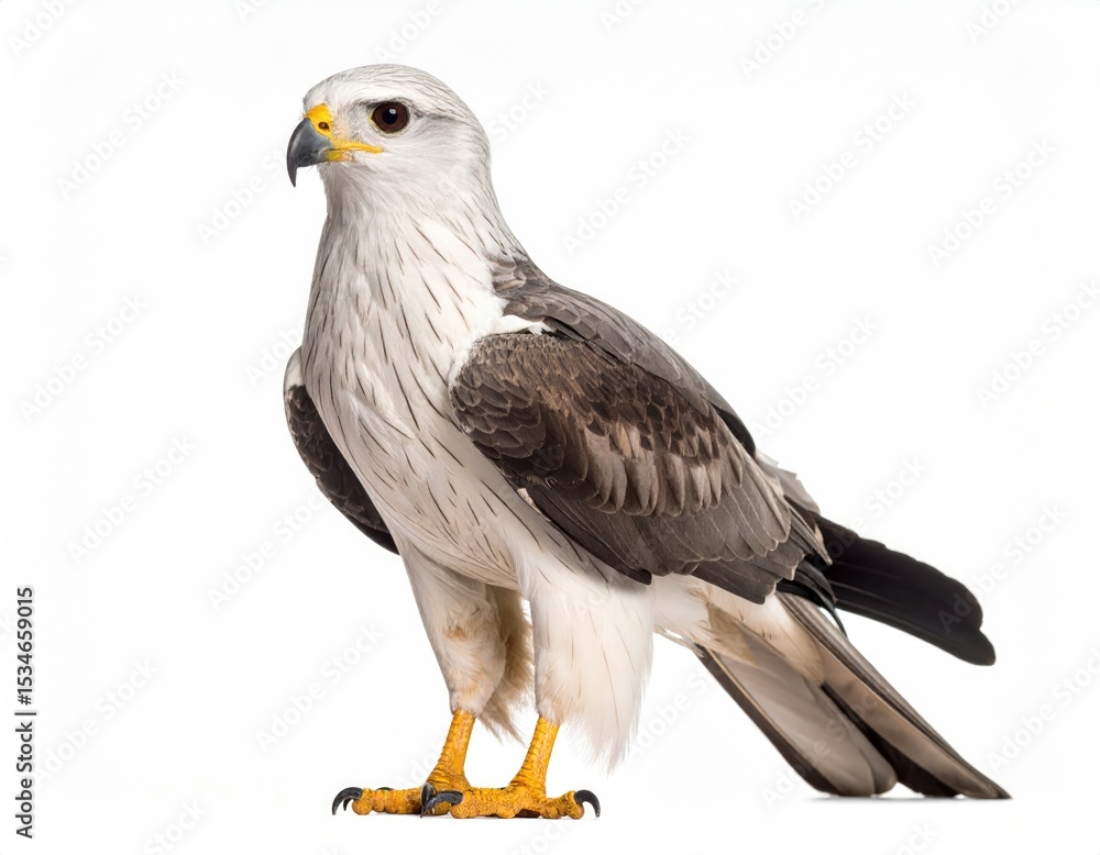 Obraz premium Majestic Gaze: A regal bird of prey stands proudly, its piercing gaze conveying power and vigilance, showcasing its striking plumage in perfect detail.