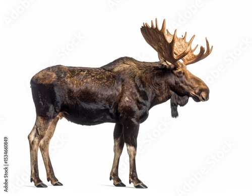 Wallpaper Mural Majestic Moose Portrait: A striking full-body portrait of a powerful bull moose, showcasing its impressive antlers and robust physique against a bright, clean backdrop. Torontodigital.ca