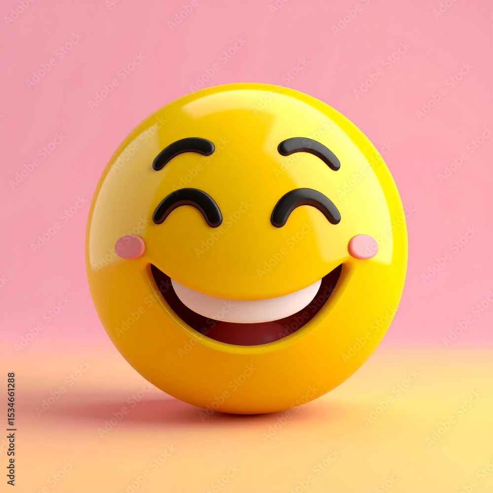 Fototapeta premium Happy Yellow 3D Emoji on Pastel Background