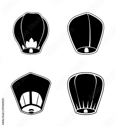 set of floating lantern silhouettes, isolated background