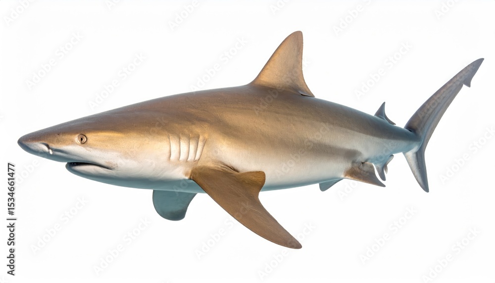 Fototapeta premium Oceanic Predator: A majestic shark, isolated, gracefully glides through the sea, captured in a stunning display of the underwater world. Revealing the awe-inspiring beauty of marine wildlife.