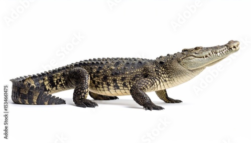 Crocodile in Repose: A captivating, full-length portrait of a crocodile, its rough, textured skin, detailed scales, and formidable jaws, showcasing a reptile's imposing presence.