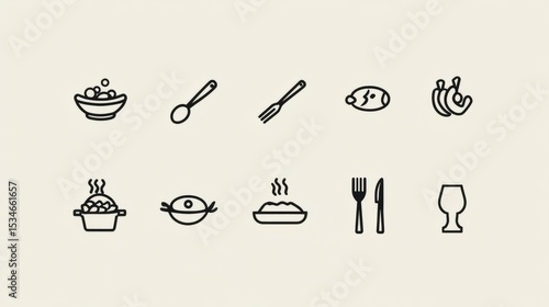 Minimalist Icons for Culinary Menu and Dining Presentation