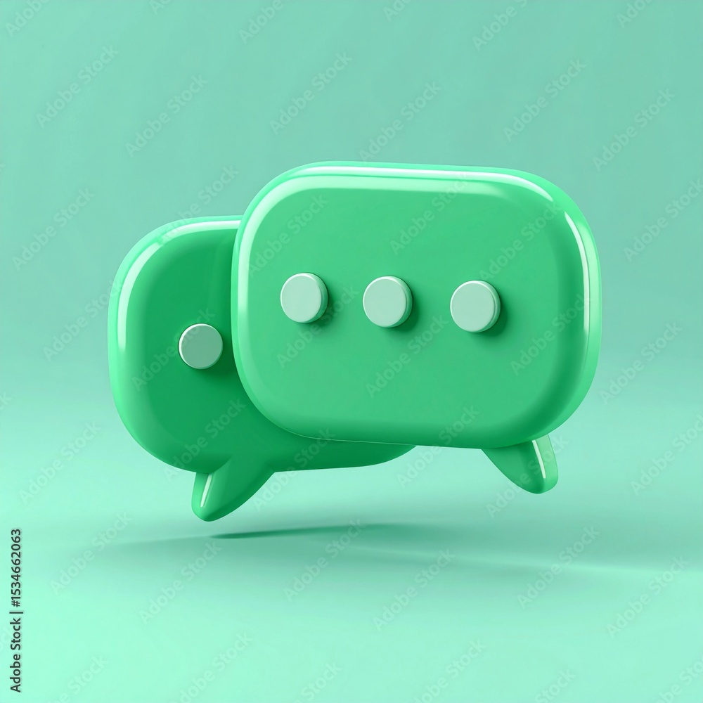 Naklejka premium 3D Render of Glossy Green Chat Bubbles on Mint Background