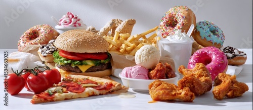 Vibrant and Colorful Still Life of Junk Food Variety Display