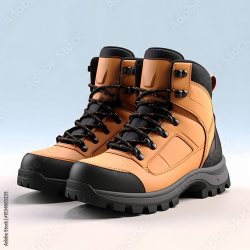 Tan Leather Hiking Boots with Black Accents on Light Background