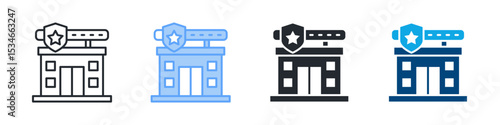 Police Station Icon Set Multiple Style. Design In Outline, Blue, Glyph, Dualtone