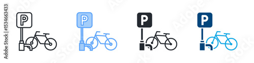 Bicycle Park Icon Set Multiple Style. Design In Outline, Blue, Glyph, Dualtone