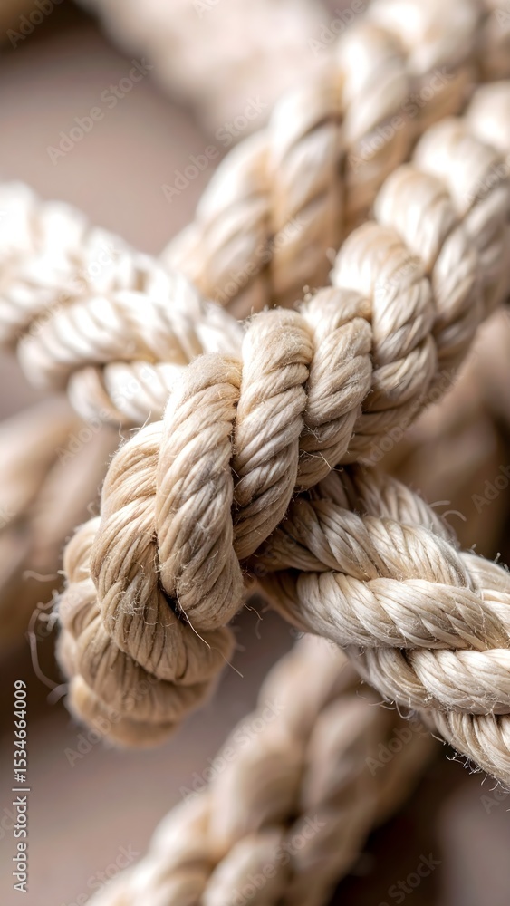 Coarse rope knot close-up on neutral background, natural lighting. Coarse rope knot close-up on neutral background, natural lighting.