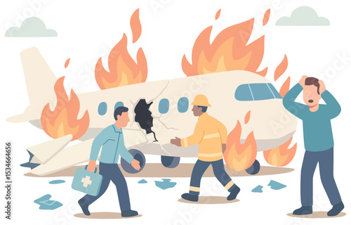 Vector Airplane Plane Crash Accident Fire Emergency Rescue Scene