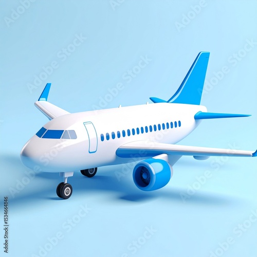 White and Blue Airplane on Light Blue Background