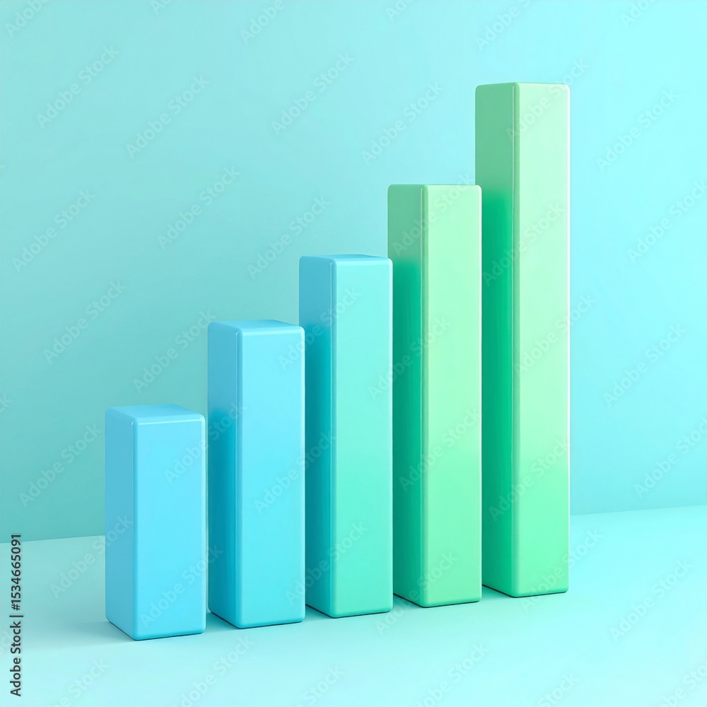 3D Pastel Blue And Green Bar Graph Showing Growth 3D Pastel Blue And Green Bar Graph Showing Growth