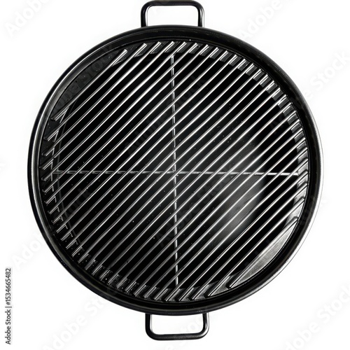Round barbecue grill top view close up on white background