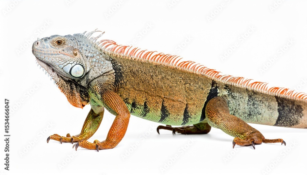 Obraz premium Iguana’s sunbath moment: A vibrant iguana basking, its scales gleaming, showcasing the rich colors and textures of nature's art, with captivating close-up details.
