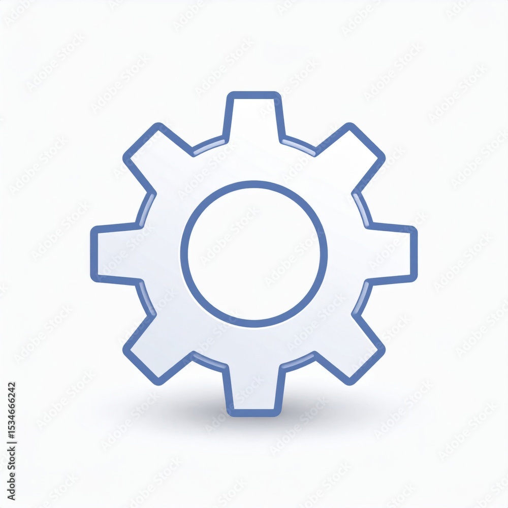 Blue Gear Icon on White Background Blue Gear Icon on White Background