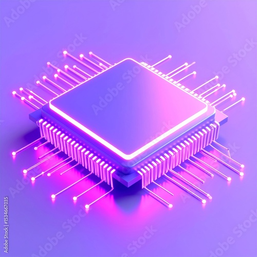 Pink Neon Glow Microchip on Purple Background