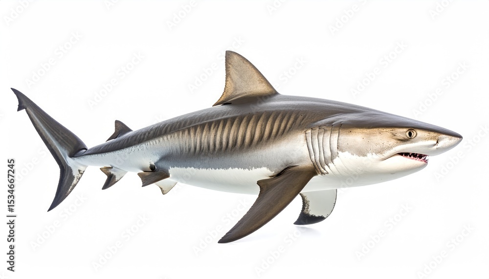 Obraz premium Majestic Marine Predator: A formidable shark, exuding power and grace, glides through the water, its sleek body and sharp features perfectly captured in stunning detail. 