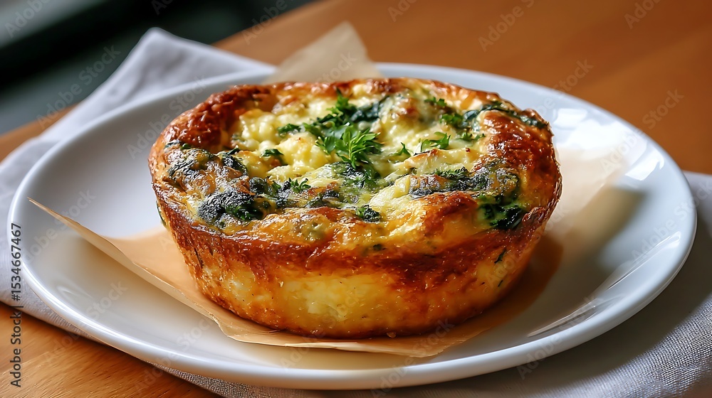 Quiche with Spinach and Cheese Served on a White Plate Quiche with Spinach and Cheese Served on a White Plate