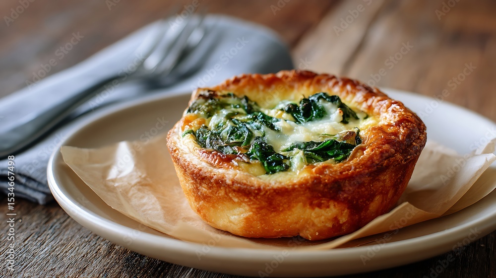 Quiche with Spinach and Cheese Served on a Plate Quiche with Spinach and Cheese Served on a Plate