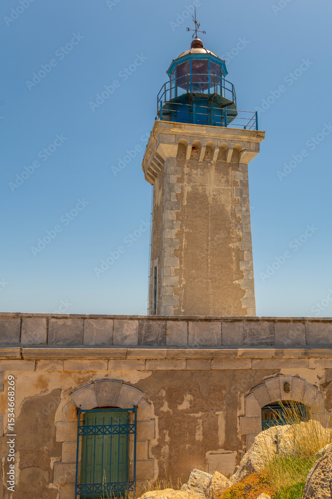 Fototapeta premium Greece Peloponnese Mani Peninsula Southernmost Point Tenaro Lighthouse Trekking and Walking to the Lighthouse Roman Bath Mosaics and Views on the Way