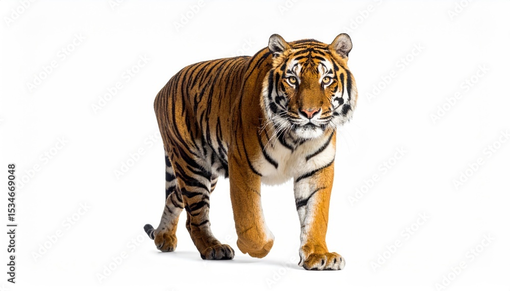 Obraz premium Majestic Tiger on the Prowl: A powerful tiger strides purposefully, embodying strength, grace, and the untamed spirit of the wild.