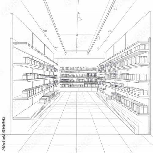 Store Interior Design Blueprint Sketch