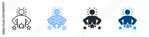 Confident Icon Set Multiple Style. Design In Outline, Blue, Glyph, Dualtone