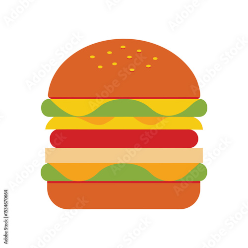 Delicious Double-Decker Burger A mouthwatering illustration of a juicy burger with cheese, lettuce, and tomato