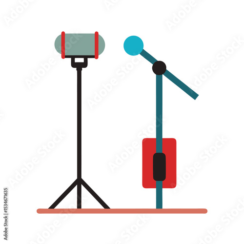 Studio Recording Setup Microphones and Stands for Podcast and Voiceover
