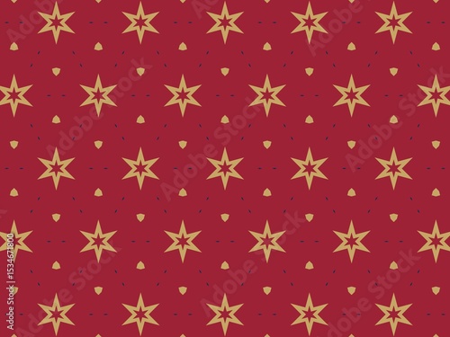 Seamless geometric pattern with gold stars on a burgundy background, perfect for festive and elegant designs.