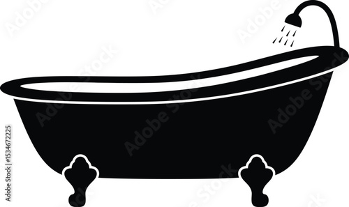 Clawfoot Bathtub with Running Water Silhouette Vector