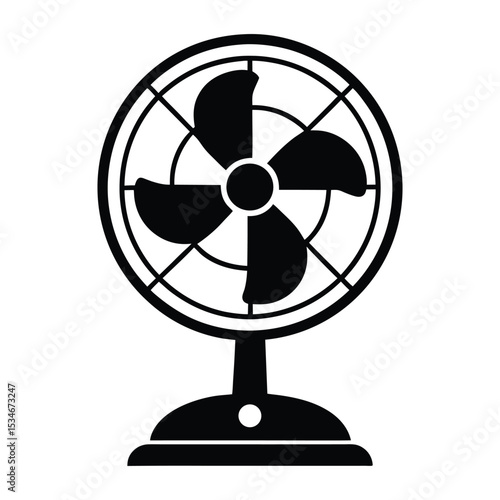 Old vintage electric fan isolated on white provides cool summer air table fan silhouette icon