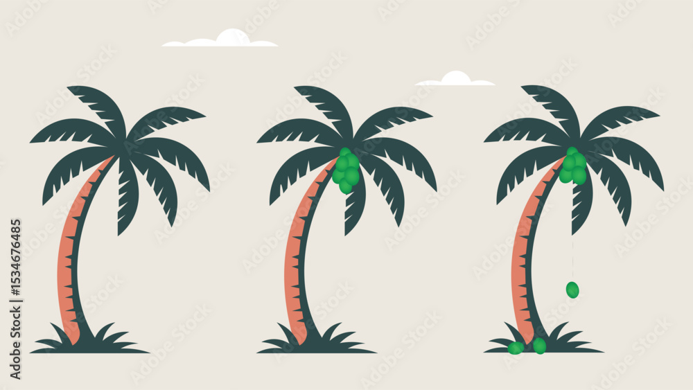 Fototapeta premium Set of Isolated Tropical Palm Trees Vector Illustration