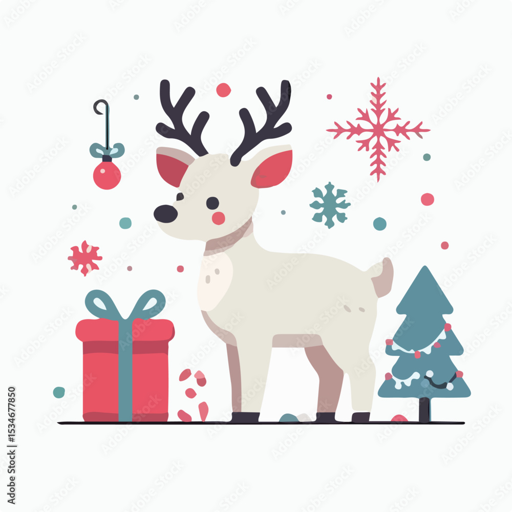 Fototapeta premium Christmas reindeer image with simple and minimalist flat design using white background