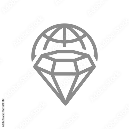 Diamond with globe line icon. Global luxury, international value, worldwide premium quality symbol. Vector illustration
