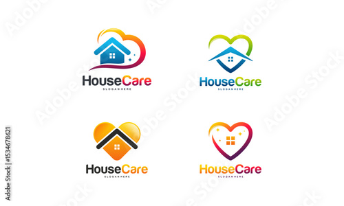 Set of House Care logo designs concept vector, Home and love logo template