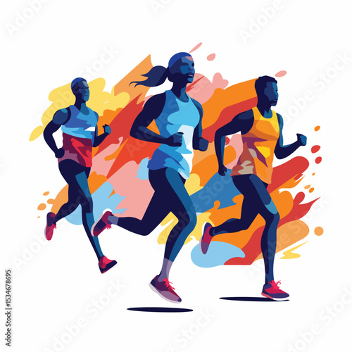 Professional Flat Design Runners Avatars Figures Block Style Icon Vector Illustration