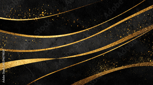 Black background with grunge texture decorated with Shiny golden lines. black gold luxury background	
