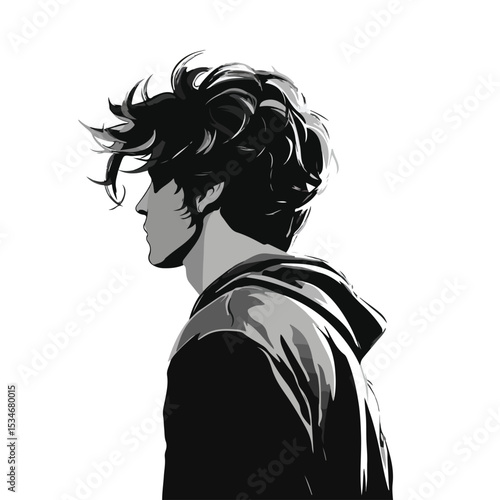 Professional Black and White Vector Cartoon of a Young Faceless Man