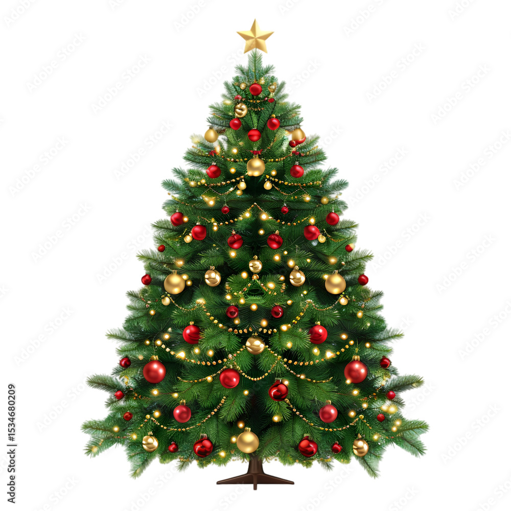 Decorated Christmas Tree with Star and Ornaments Decorated Christmas Tree with Star and Ornaments