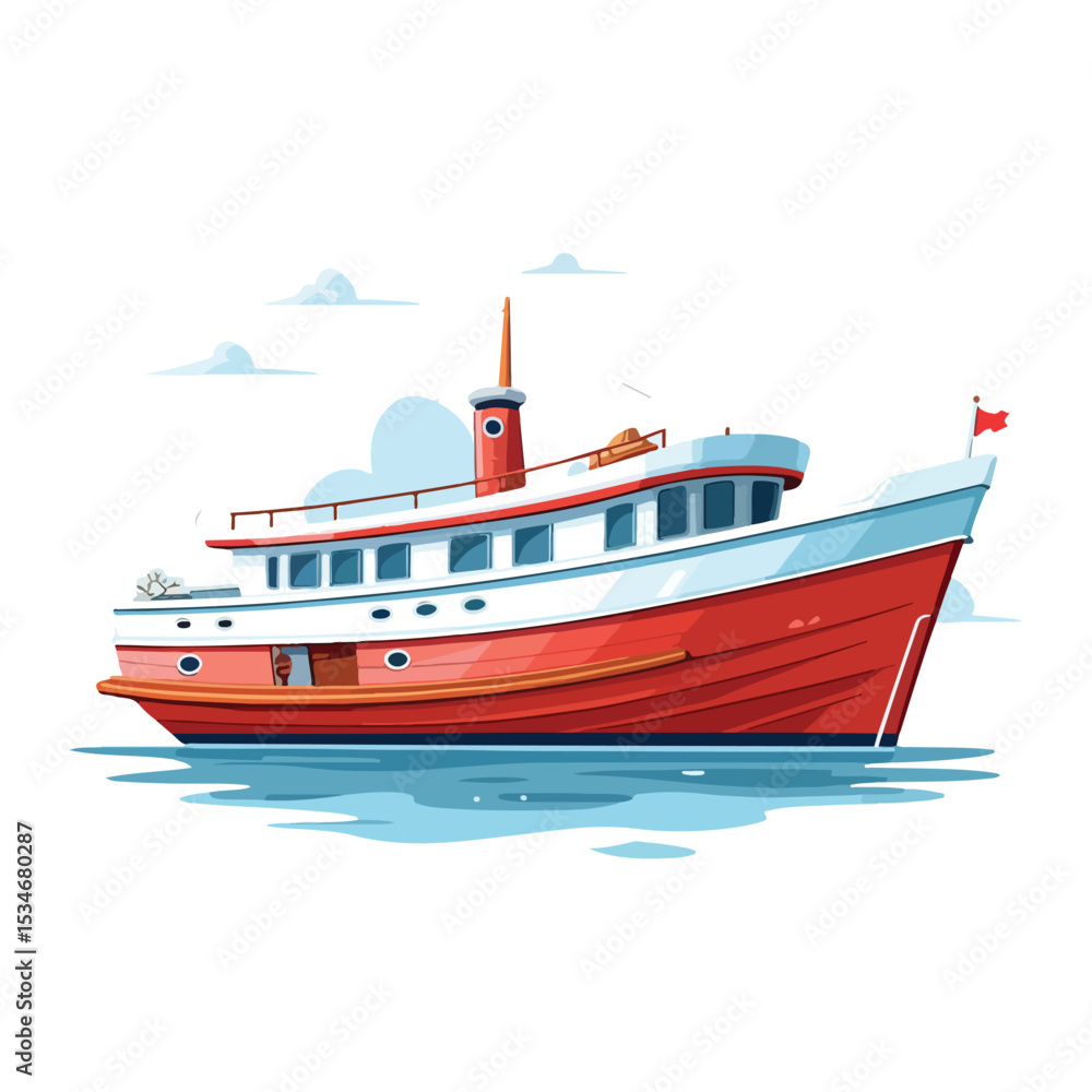 Flat Boat Vector Illustration for Isolation on White Background: Professional Design Element for Nautical Themes Flat Boat Vector Illustration for Isolation on White Background: Professional Design Element for Nautical Themes