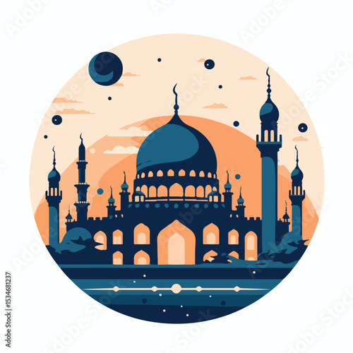 Eid al-Adha Feast of the Sacrifice Celebration at Muslim Temple Illustration