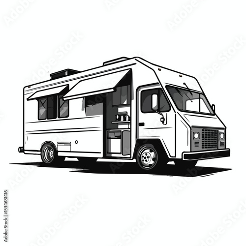 Stylish and Modern Food Truck Restaurant in Black and White Isolated Image
