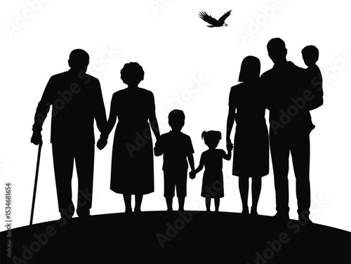 Vector silhouette of a happy family isolated on white background. silhouette of family