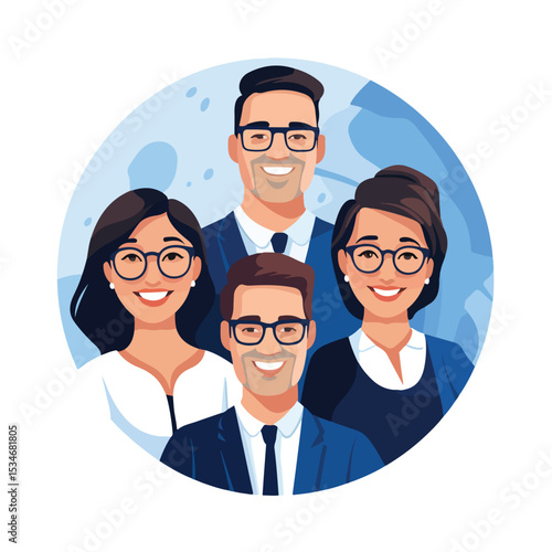 Professional Group of Four Business People - Man and Woman Collaboration in Office Environment
