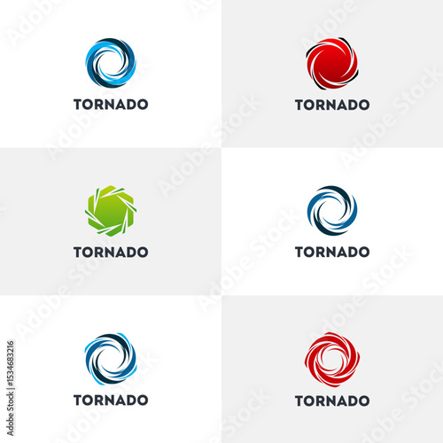 Set of Circle Tornado logo symbol isolated, Abstract Hurricane Logo Symbol, Typhoon vector illustration