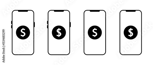 USD dollar on smartphone icon. Money balance on phone sign symbol