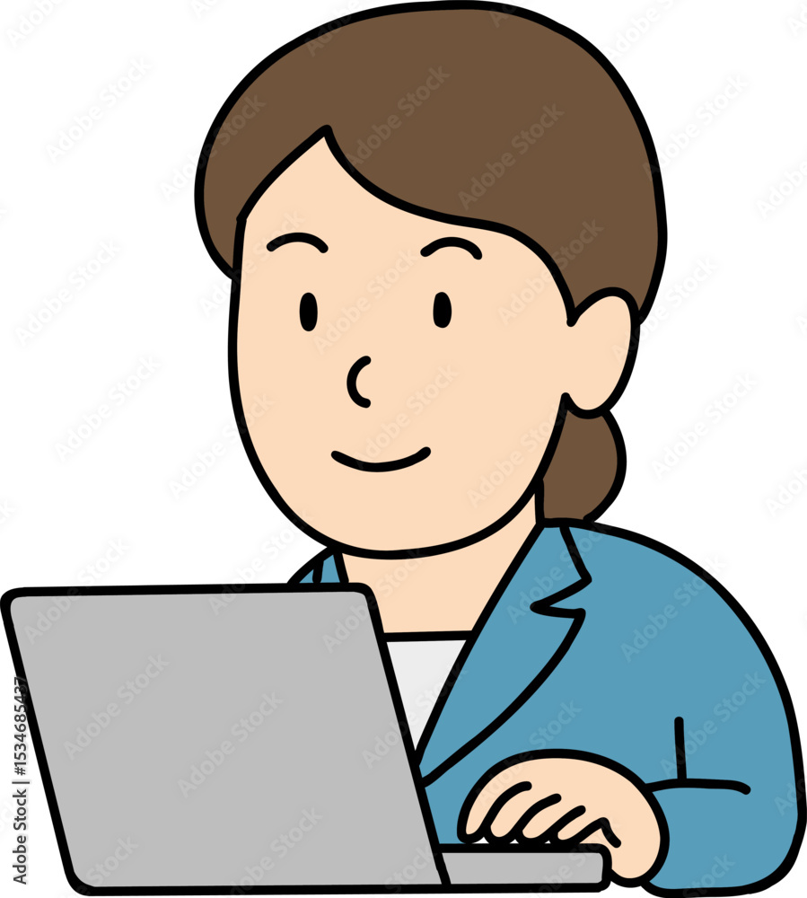 Hand drawn Business people doodle, Person working on a laptop in a blue blazer. Hand drawn Business people doodle, Person working on a laptop in a blue blazer.