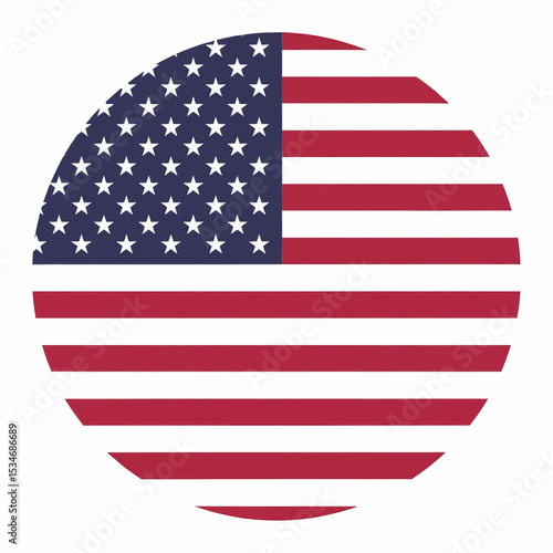 This high-quality image features a circular United States flag with a dark blue field of white stars and alternating red and white horizontal stripes, all with fine details and suitable for vector use